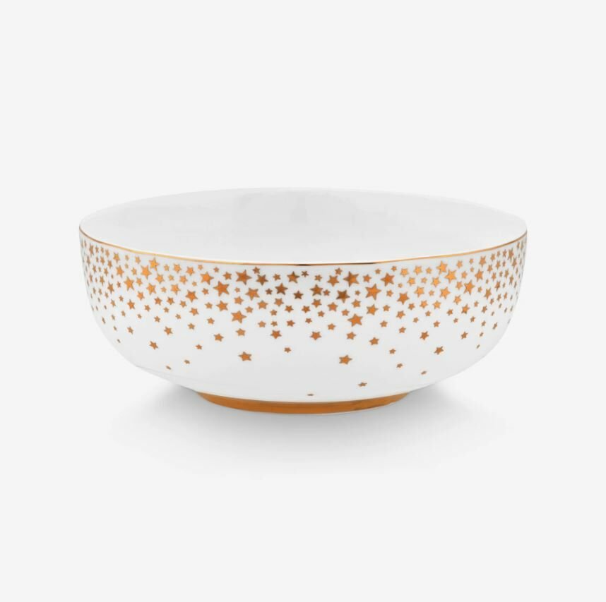 Beyaz Porselen Salata Kasesi 15 Cm Royal Gold White Collection by Pip Studio